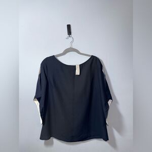 Banana Republic Womens Navy Split sleeve Contrast band Blouse Size Large NWT